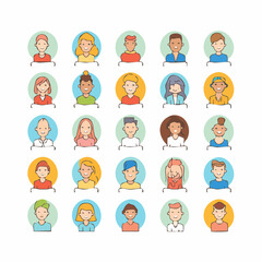 Diverse group of happy young people avatar collection