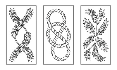 Palm Frond Knot Laser Cut Panel Set Tropical Leaf Pattern Vector Templates for Decorative Screens and Wall Art