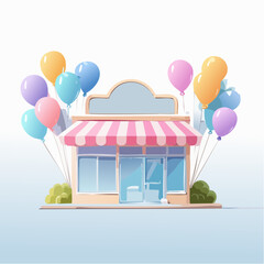 Shop opening celebration with colorful balloons
