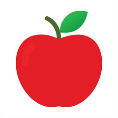 Simple Red Apple Illustration with Green Leaf Isolated on White Background