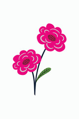 Vibrant pink flower illustration on white background with dark stems