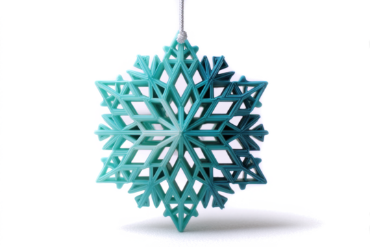 Hanging turquoise snowflake ornament festive winter decoration isolated on white background