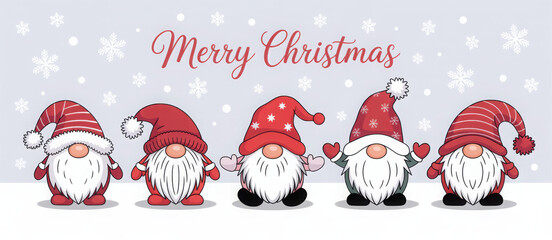 Cute Christmas gnomes illustration festive holiday characters with red hats and white beards vector design for greeting cards and decorations