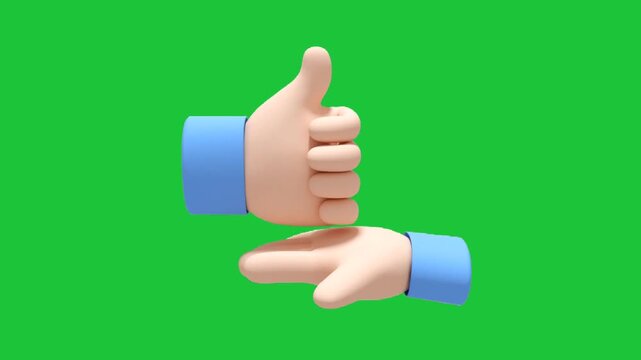 3D animated hands, thumbs up and pointing, on green screen. Perfect for social media, presentations, and creative projects