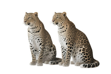 Fototapeta premium Two leopards with unique spotted coats are sitting, showcasing their distinct patterns and natural beauty.