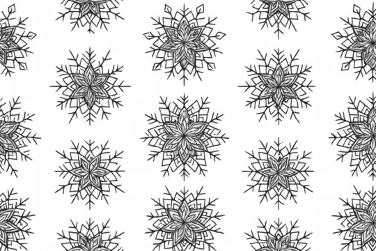 Black and white snowflake seamless pattern background - Powered by Adobe