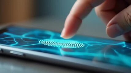Finger on smartphone with digital fingerprint scan. - Powered by Adobe