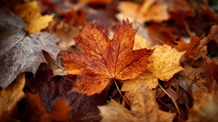 orange leaves of autumn trees on the ground