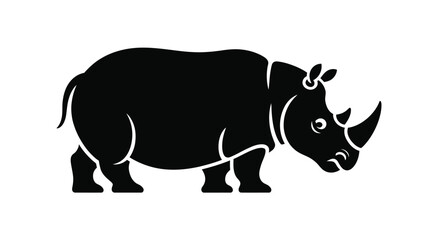 Black silhouette of a rhinoceros standing on a white background