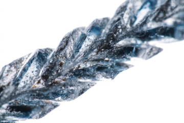 Close-up of a blue crystal formation detailed mineral structure on a white background suitable for geological or scientific use