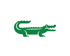 Green stylized alligator logo on a white background