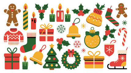 Naklejka premium Collection of festive christmas holiday icons and decorations
