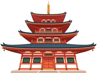 Traditional japanese five story pagoda architecture isolated on white background