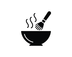 Black silhouette of a whisk stirring a steaming bowl of food