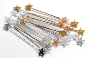 Collection of star-shaped party picks decorative food toppers for festive occasions isolated on white background