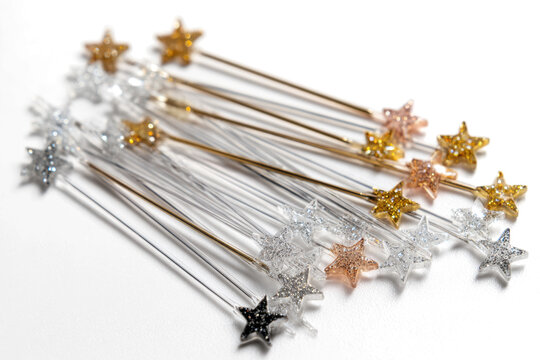 Collection of star-shaped party picks decorative food toppers for festive occasions isolated on white background