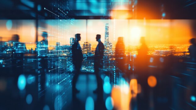 Businesspeople with Digital Cityscape Overlay