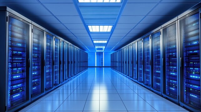 Data Center Hallway with Server Racks