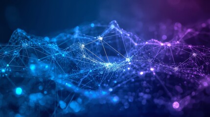 Abstract network of interconnected nodes with blue and purple gradient background design element