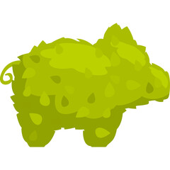 Stylized Green Bush Shaped Like A Pig With A Curly Tail And A Textured Leaf Pattern On A Transparent Background
