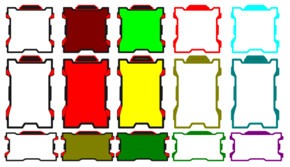 Collection of various colorful, futuristic, and stylized rectangular shapes with unique designs.