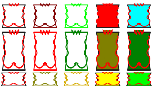 Collection of various colorful rectangular frames with decorative wavy and zigzag borders.