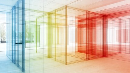 Fototapeta premium Wireframe Interior Architecture Rendering