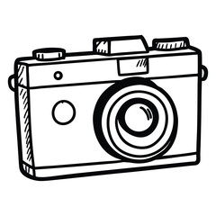 Hand drawn illustration of a vintage style camera in black and white