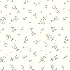 Tiny pastel blue, pink, and yellow flowers on a cream. tiny flower seamless pattern vector illustration, doodle summer, kids and baby designs for print fabric pattern