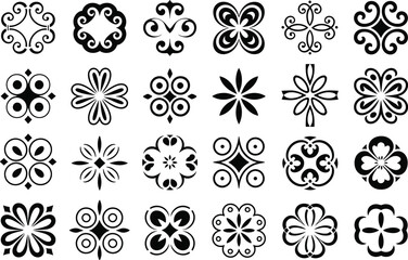 Collection of Black Ornamental Floral and Geometric Symbols