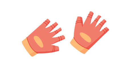 Flat cartoon gym gloves designed for fitness and workout activities. Essential sport accessory for training and muscle support. Sportswear equipment providing strength comfort an active lifestyle.