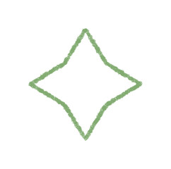 Outlined star burst icon in green with crayon texture style. Firework spark element gives festive glow and celebrate feel as a simple star pattern. Soft outline and burst effect add creative
