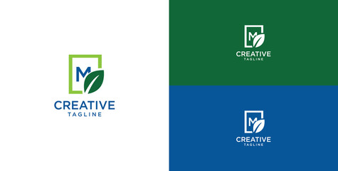 Leaf and initial letter M logo design