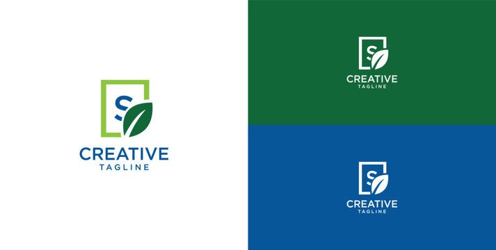 Leaf and initial letter S logo design
