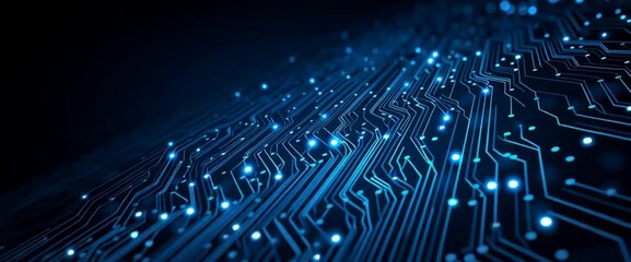 blue circuit board background vector illustration with glowing elements on a dark blue background, representing technology and digital concepts Generative AI - Powered by Adobe