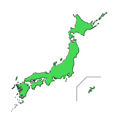 おしゃれな破線 日本地図のイラストイメージ グリーン