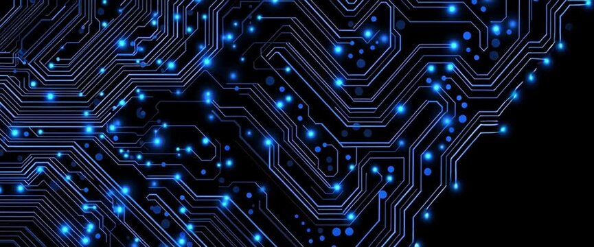 abstract blue circuit board background vector presentation design with glowing elements and copy space area on the right side digital technology concept Generative AI