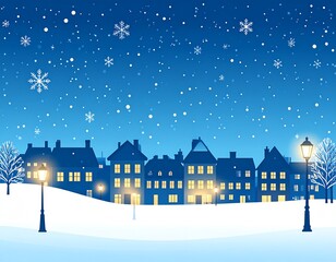 雪が降る街並み　冬の風景クリスマスイラスト素材