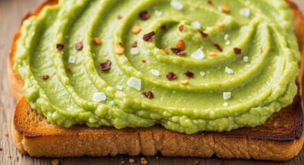 Close-up of smooth avocado spread on toasted bread