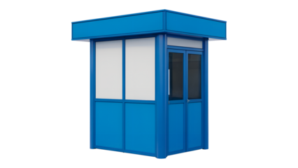 Blue security booth isolated on transparent background, providing a safe and secure environment