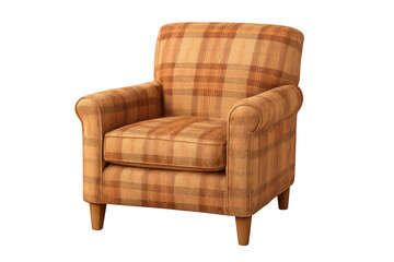 Armchair with brown plaid fabric isolated