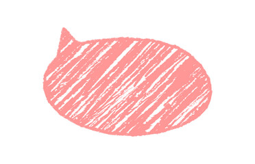 Pink crayon speech bubble in an organic oval shape with diagonal sketch texture. Graphic element for circle chat and message communication, text highlight in modern abstract style.
