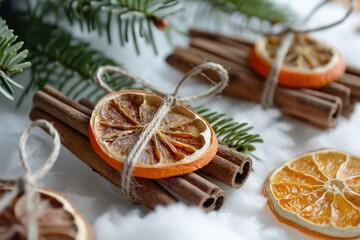 Homemade Ornaments Made from Cinnamon Sticks and Dried Citrus