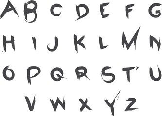 Dark Gray Brush Stroke Alphabet Letters A to Z Uppercase Hand Drawn Isolated Keywords: alphabet, letters, uppercase, a to z, brush stroke, hand