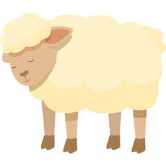 Cartoon Style Cream Colored Sheep with Closed Eyes and Light Brown Legs on Transparent Background