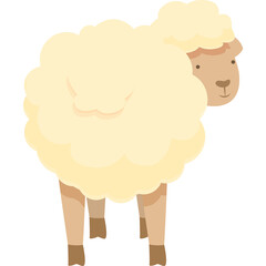 Cartoon Style Cream Colored Sheep Standing on Transparent Background Facing Left