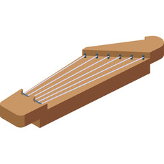 Wooden String Instrument With Five Strings On A White Background