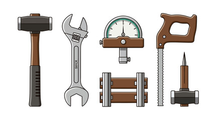 Fototapeta premium Collection of vintage stylized carpentry tools for workshop projects or crafts