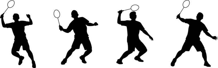 set of badminton players in various poses
