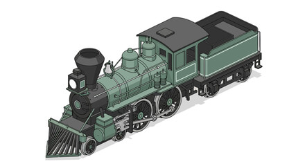 Fototapeta premium Isometric Vintage Train Engine Illustration on White Background
